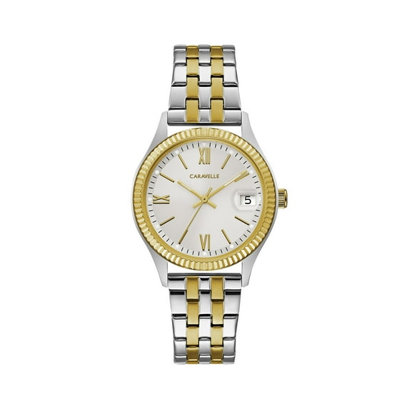 Caravelle Designed By Bulova Women's Coin Edge Two Tone Dress Watch 45M112 32mm