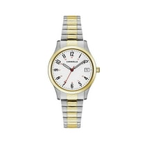 Caravelle Designed By Bulova Women's Two-Tone Gold Stainless Steel Expansion Bracelet Easy Reader Watch 45M111 30mm