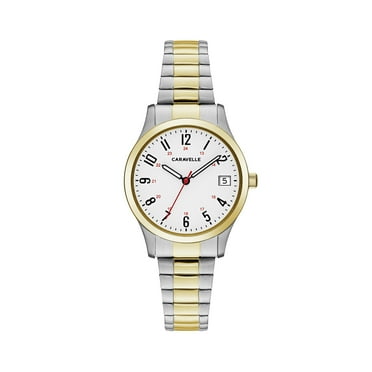Caravelle Designed By Bulova Women's Two-Tone Gold Stainless Steel Expansion Bracelet Easy Reader Watch 45M111 30mm