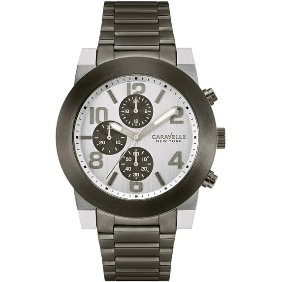 Caravelle Men's Chronograph Stainless Steel Case and Bracelet Silver Dial Black Watch - 45A127