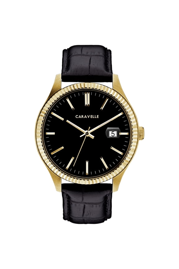Men's Coin Edge Black Leather Strap Watch 44B118