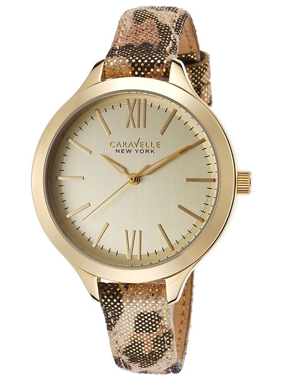Caravelle New York Metalic Leopard Print Leather Ladies Watch 44L161