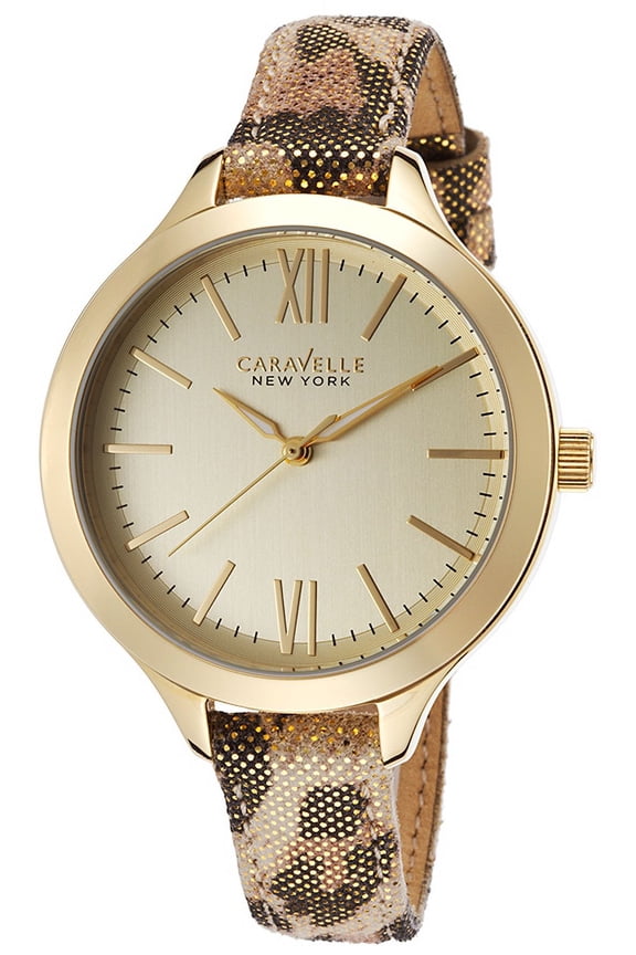 Caravelle New York Metalic Leopard Print Leather Ladies Watch 44L161