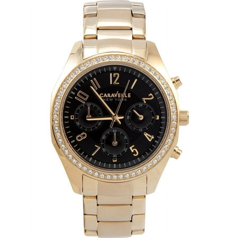Caravelle 44L116 Women's Crystal New York Black Dial Chronograph