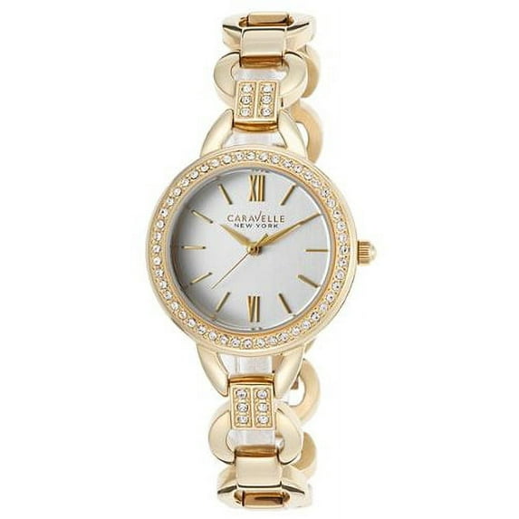 Caravelle Women's Stainless Steel Case and Bracelet White Dial Yellow Watch - 44L162