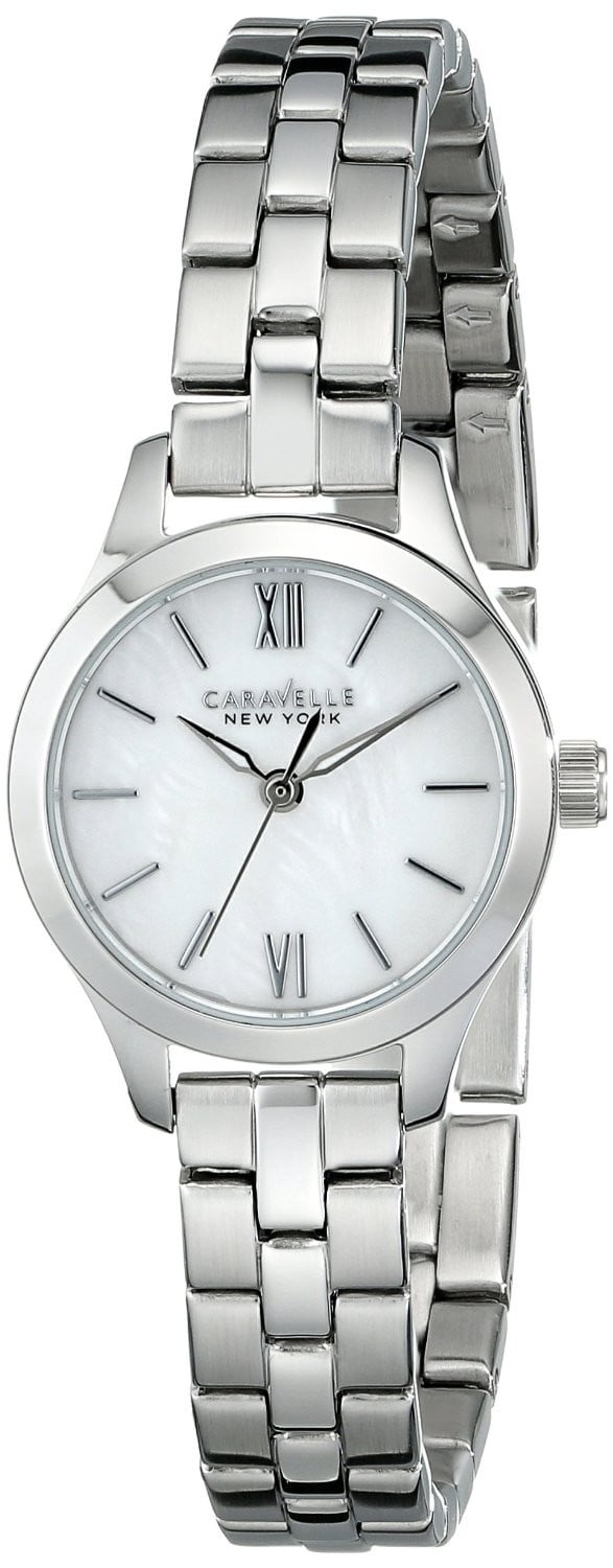 Caravelle Women's Stainless steel Analog Display Pearl Dial Silver ...