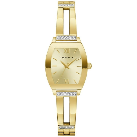 Caravelle b y Bulova Women's Crystal Gold-Tone Stainless Steel Bangle Watch with Expansion Band 44L226
