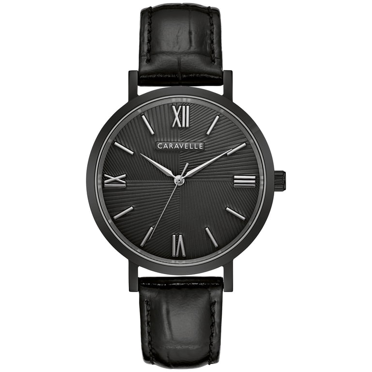 Caravelle By Bulova Mens Watch 28mm Black Dial 43D004 Date New Battery 7.25\