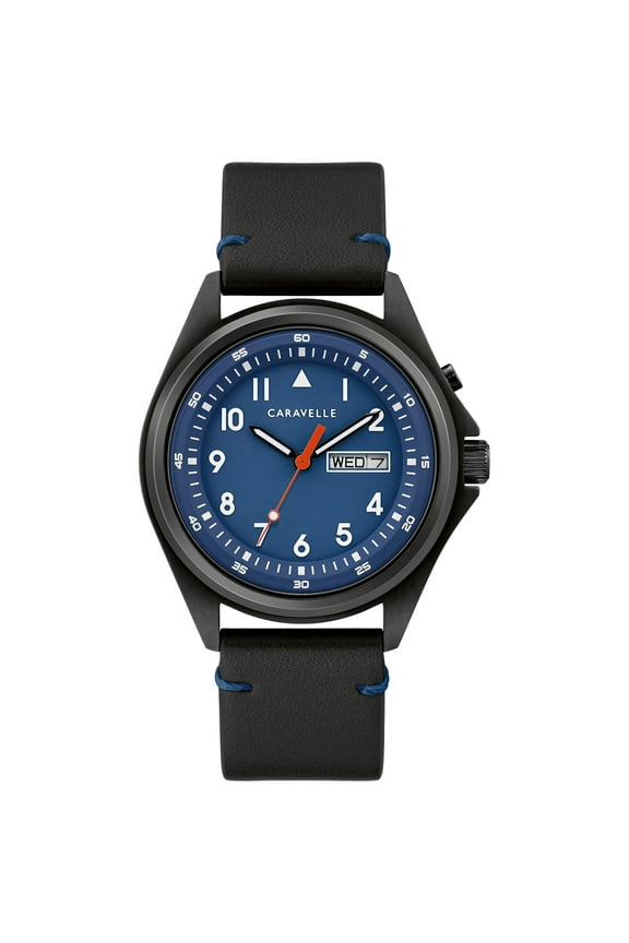 by Bulova Men's Black Leather Strap Watch - 45C118