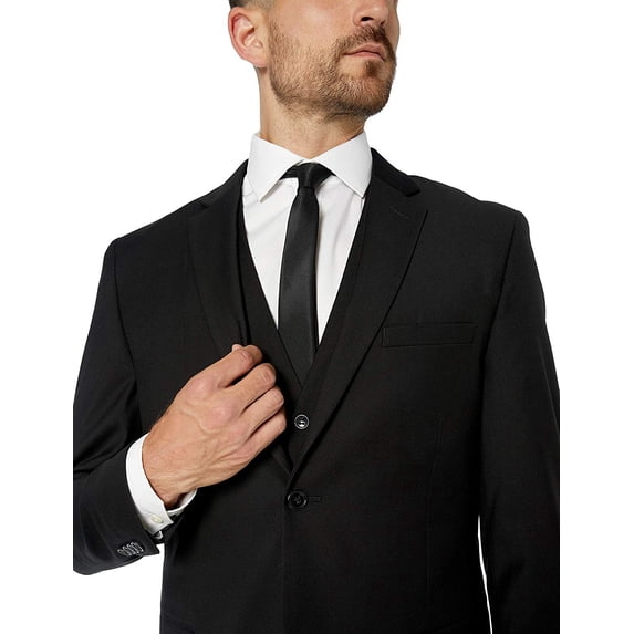 Caravelli Men's S600512U 3-Piece Single Breasted Slim Fit Vested Suit - Black - 44S