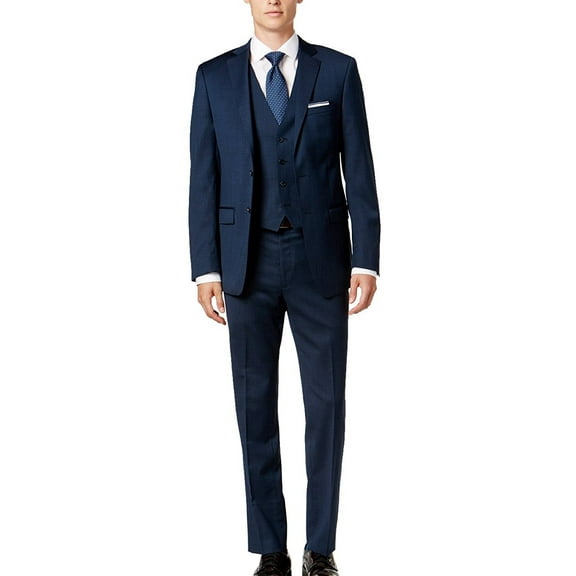 Caravelli Men's 60560 3-Piece Single Breasted Slim Fit Vested Suit. Midnight Blue - 44S