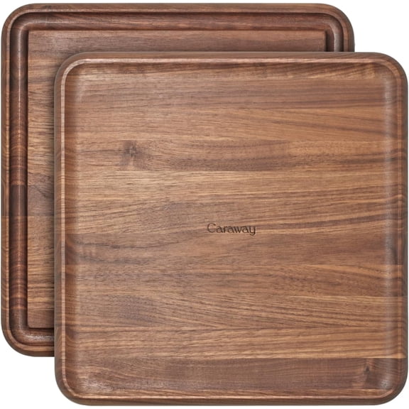 Caraway 12” Prep & Serve Butcher Block, Wood Cutting Board for Kitchen, Square Dual-Sided Chopping Block for Prep, Presentation, and Serving, Walnut