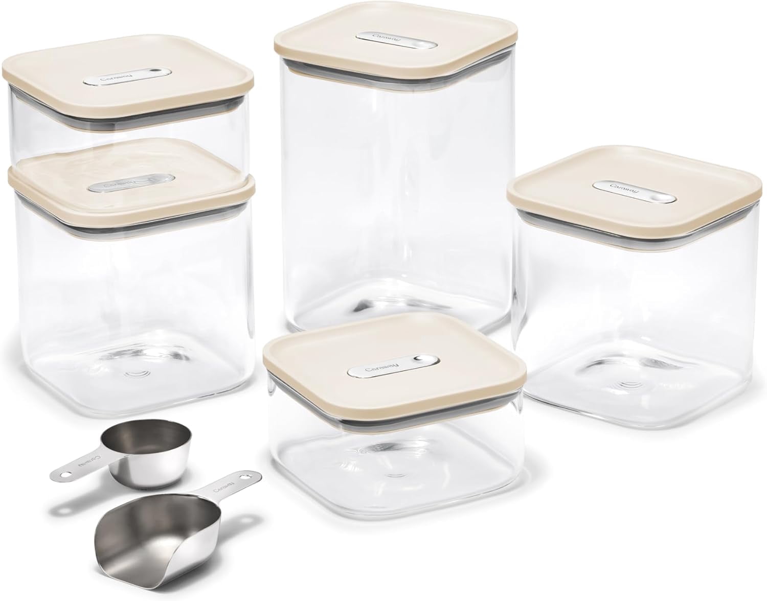 Caraway 13-Piece Glass Airtight Food Storage Containers with – , BPA-Free Kitchen Storage Containers – Stackable, Space-Saving Airtight Containers for Dry Goods and More - Cream