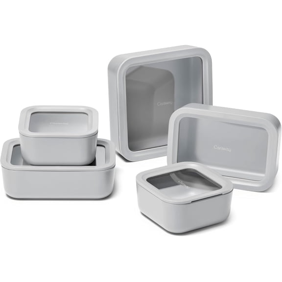 Caraway 13pc Glass Food Storage Container Set - Easy to Store, Non Toxic Lunch Box - with Glass Lids - Includes Storage Organizer - Gray