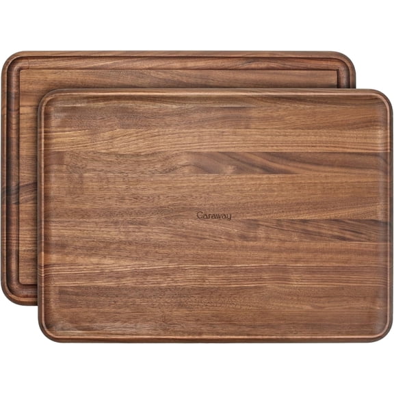 Caraway 17” Prep & Serve Butcher Block, Wood Cutting Board for Kitchen, Rectangle Dual-Sided Chopping Block for Prep, Presentation, and Serving, Walnut