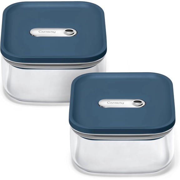 Caraway 1qt Glass Airtight Food Storage Containers with - , BPA-Free Kitchen Storage Container - Stackable, Space-Saving Airtight Containers for Pantry, Dry Goods - 2 Pack - Navy
