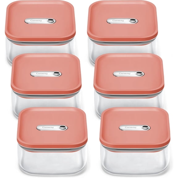 Caraway 1qt Glass Airtight Food Storage Containers with - , BPA-Free Kitchen Storage Container - Stackable, Space-Saving Airtight Containers for Pantry, Dry Goods - 6 Pack - Perracotta
