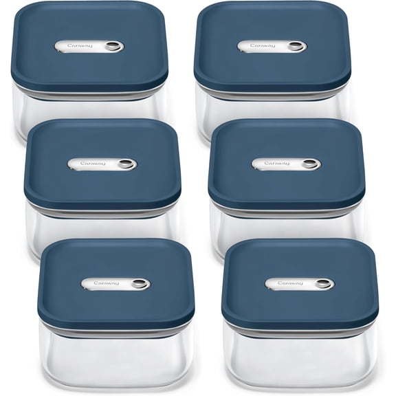 Caraway 1qt Glass Airtight Food Storage Containers with - , BPA-Free Kitchen Storage Container - Stackable, Space-Saving Airtight Containers for Pantry, Dry Goods - 6 Pack - Navy