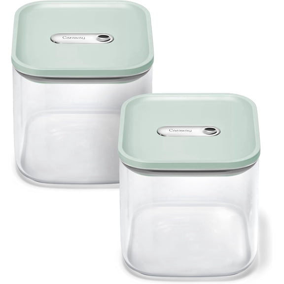 Caraway 2.5qt Glass Airtight Food Storage Containers with - , BPA-Free Kitchen Storage Container - Stackable, Space-Saving Airtight Containers for Pantry, Dry Goods - 2 Pack - Mist