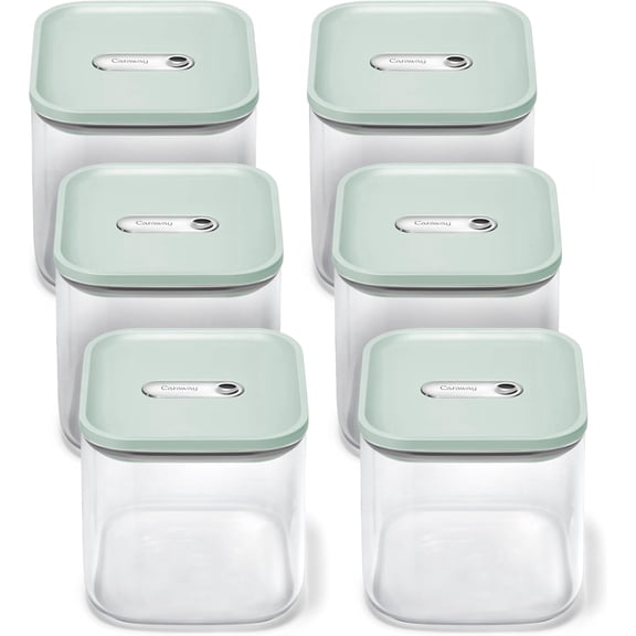 Caraway 2.5qt Glass Airtight Food Storage Containers with - , BPA-Free Kitchen Storage Container - Stackable, Space-Saving Airtight Containers for Pantry, Dry Goods - 6 Pack - Mist