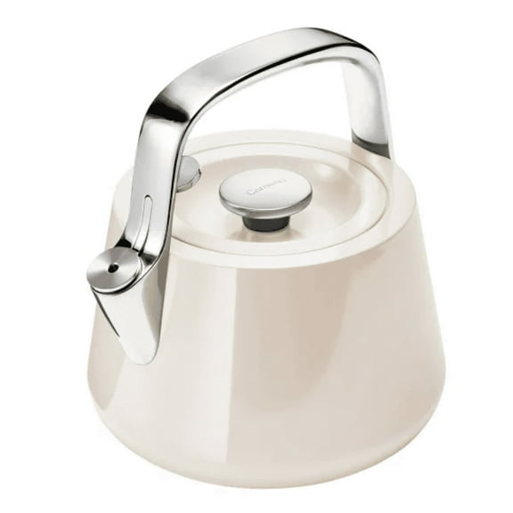 Caraway 2 Quart Whistling Tea Kettle - Durable Stainless Steel Tea Pot - Fast Boiling, Stovetop Agnostic - Includes Pot Holder - Cream