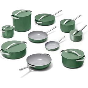 Caraway 24-Piece Nonstick Ceramic Cookware Set - Includes Fry Pans, Sauce, Sauté Pan, Dutch Oven, Petite Cooker, Stir Fry, Rondeau, Stock Pot, Lids & Storage Organizers - Sage