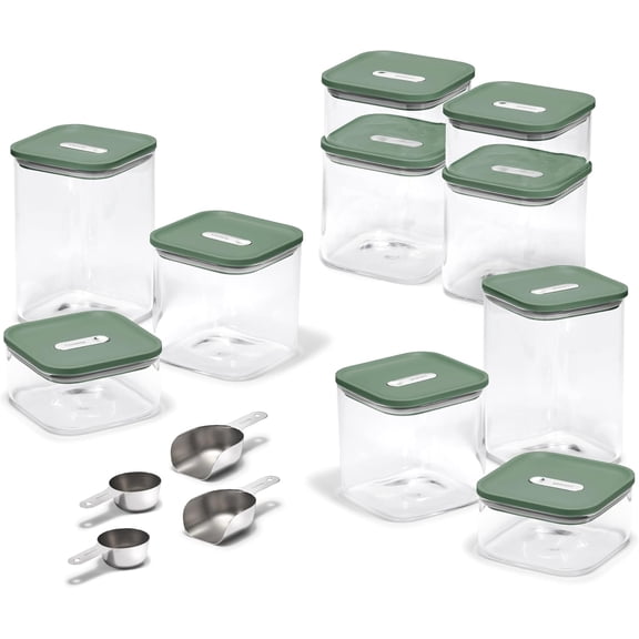 Caraway 26-Piece Ultimate Airtight Glass Food Storage Containers with , Scoops, Measuring Cups and Organizers - BPA-Free Stackable Space-Saving Containers for Pantry - Sage