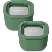 Caraway 2pc Glass Food Storage Set - 1.75 Cup Food Containers 2 - Non-Toxic Ceramic-Coated Glass - Air Release Technology - Compact & Stackable Design - Sage