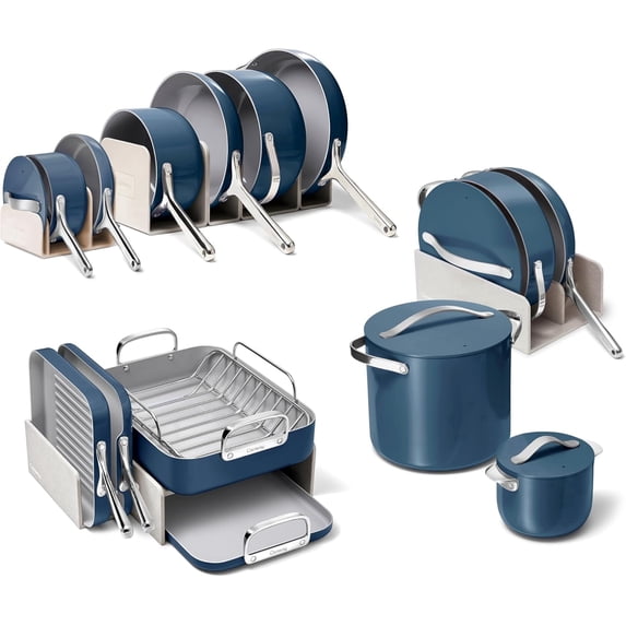 Caraway 31-Piece Ceramic Cookware Bundle - Fry Pans, Saucepans, Sauté Pan, Dutch Oven, Petite Cooker, Stir Fry, Rondeau, Stock Pot, Grill & Griddle Pans, Roasting Pan, Racks, Organizers - Navy