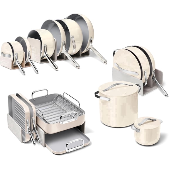 Caraway 31-Piece Ceramic Cookware and Bakeware Set with Storage Organizers, Cream