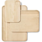 Caraway 4-Piece Double Sided Wood Cutting Board Set - Made From FSC-Certified Birch Wood - Mineral Oil & Wax Finish - 3 Sizes - Small, Medium, Large - Storage Organizers Included