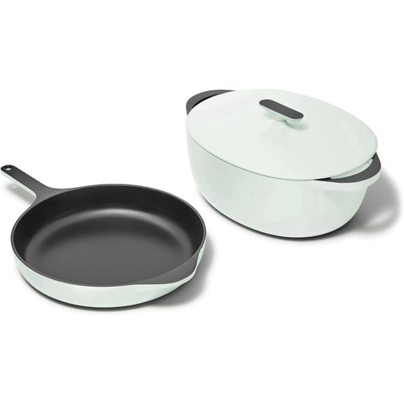 Caraway 4-Piece Enameled Cast Iron Duo - 12” Skillet, 8.5 qt Dutch Oven with Lid and Storage Organizer - 3-Layer Enamel Coating - No Seasoning Required - Light Mist