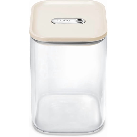 Caraway 4qt Glass Airtight Food Storage Container with Lid – Non-Toxic, BPA-Free Kitchen Storage Container – Stackable, Space-Saving Airtight Container for Dry Goods and More - Cream