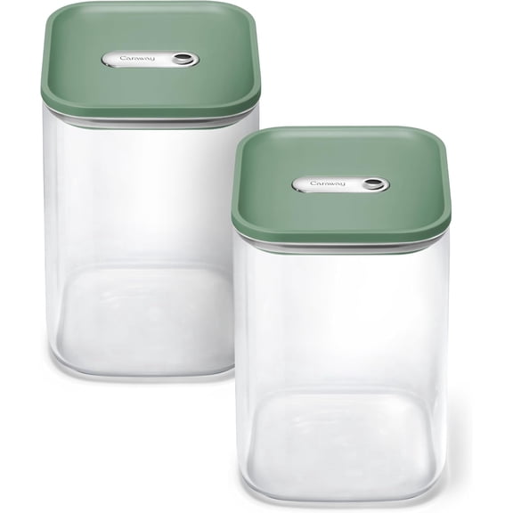 Caraway 4qt Glass Airtight Food Storage Containers with - , BPA-Free Kitchen Storage Container - Stackable, Space-Saving Airtight Containers for Pantry, Dry Goods - 2 Pack - Sage