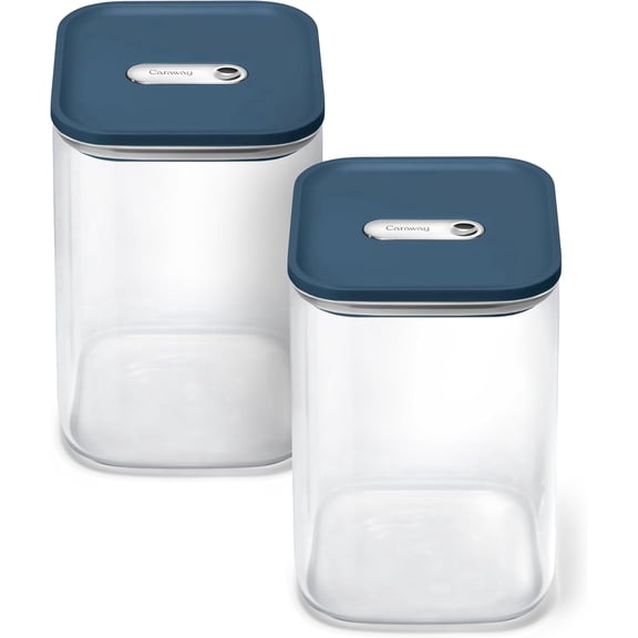 Caraway 4qt Glass Airtight Food Storage Containers with - , BPA-Free Kitchen Storage Container - Stackable, Space-Saving Airtight Containers for Pantry, Dry Goods - 2 Pack - Navy