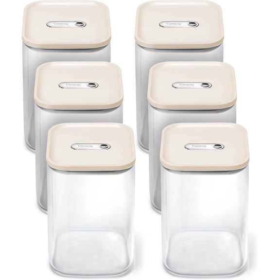 Caraway 4qt Glass Airtight Food Storage Containers with - , BPA-Free Kitchen Storage Container - Stackable, Space-Saving Airtight Containers for Pantry, Dry Goods - 6 Pack - Cream