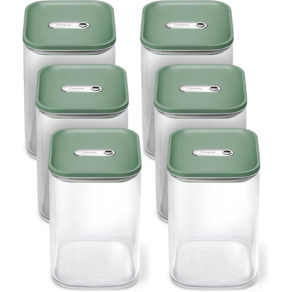 Caraway 4qt Glass Airtight Food Storage Containers with - , BPA-Free Kitchen Storage Container - Stackable, Space-Saving Airtight Containers for Pantry, Dry Goods - 6 Pack - Sage