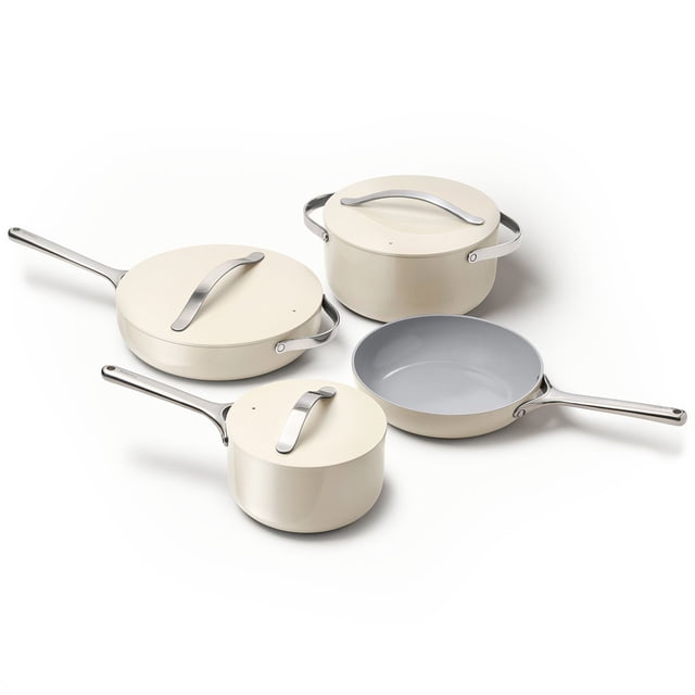 Caraway Ceramic Non-Stick Pots & Pans Cookware Set, 12- Piece, Cream