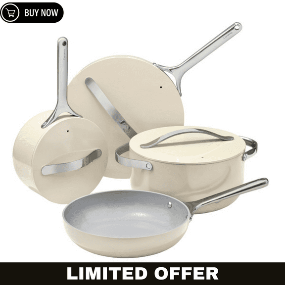 Caraway Ceramic Nonstick Aluminum 12-Piece Cookware Set - Cream