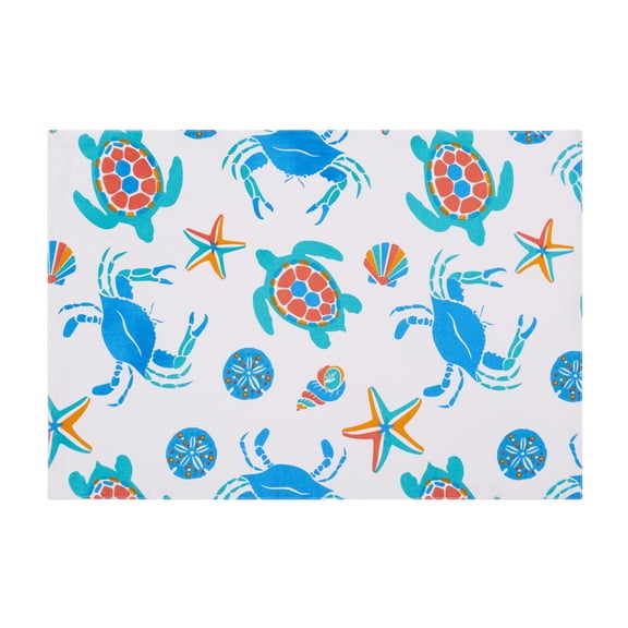 Caraway Coral Single Placemat Coastal Blue Crab Starfish Sea Turtle, 14" x 20"
