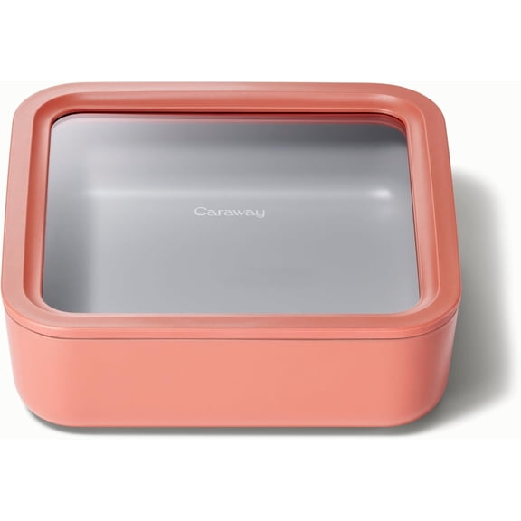 Caraway Glass Food Storage - 10 Cup Glass Container - Ceramic Coated Food Container - Non Stick Lunch Box with Lids - Dishwasher, Oven, & Microwave Safe - Square Shape - Perracotta