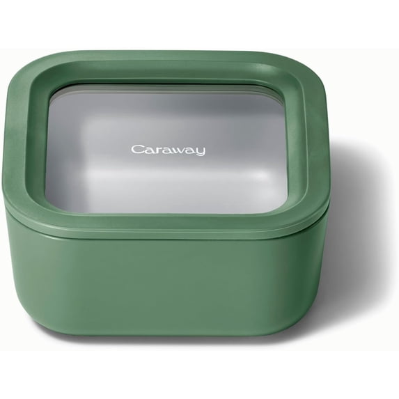 Caraway Glass Food Storage - 4.4 Cup Glass Container - Ceramic Coated Food Container - Non Toxic, Non Stick Lunch Box Container with Lids. Dishwasher, Oven, & Microwave Safe - Sage