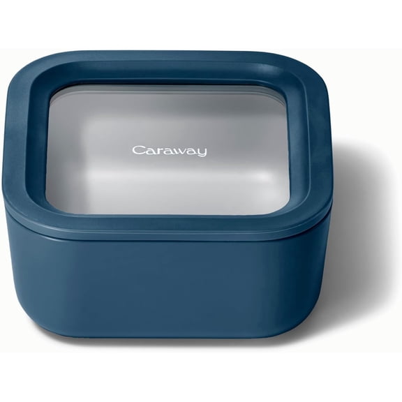 Caraway Glass Food Storage - 4.4 Cup Glass Container - Ceramic Coated Food Container - Non Toxic, Non Stick Lunch Box Container with Lids - Dishwasher, Oven, & Microwave Safe - Navy