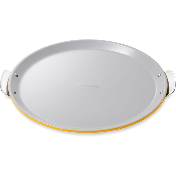 Caraway Pizza Pan - 15” Non-Stick Ceramic Baking Pan with Handles - Oven Safe up to 550ºF - Marigold