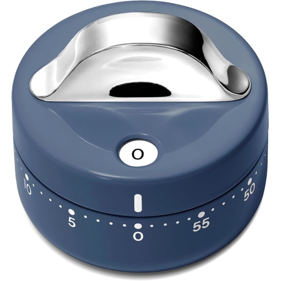 Caraway Mechanical Kitchen Timer - Stainless Steel 60 Minute Wind Up Timer - Side and Top Display for Cooking, Baking, and Daily Routines - Navy