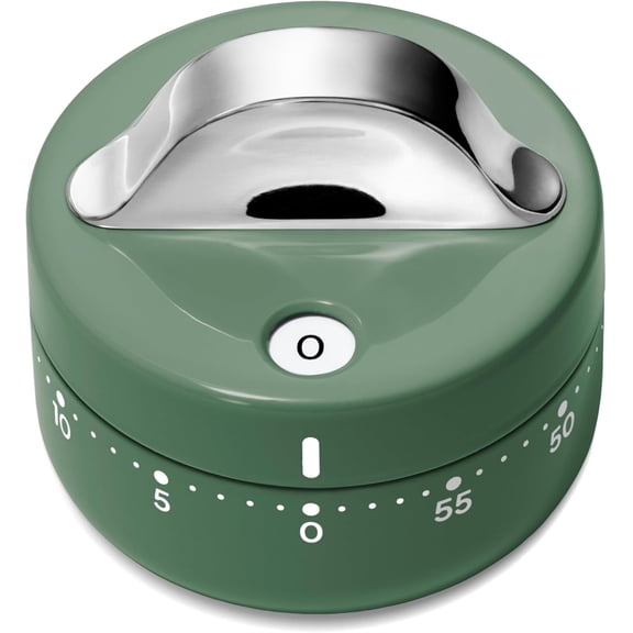 Caraway Mechanical Kitchen Timer - Stainless Steel 60 Minute Wind Up Timer - Side and Top Display for Cooking, Baking, and Daily Routines - Sage