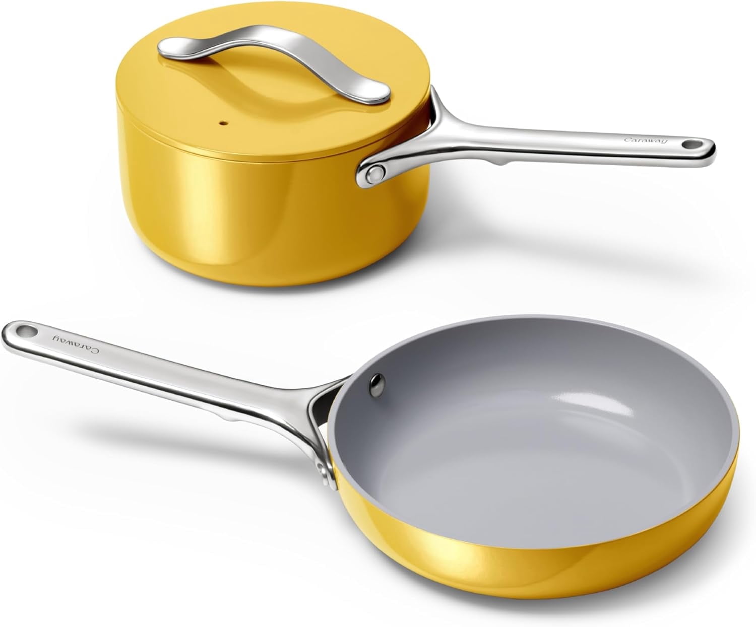 Caraway Mini Cookware Set - Non-Stick Ceramic Fry Pan (1.05 qt, 8") & Sauce Pan (1.75 qt) - Oven Safe & Stovetop Agnostic (Gas, Electric & Induction) - Marigold