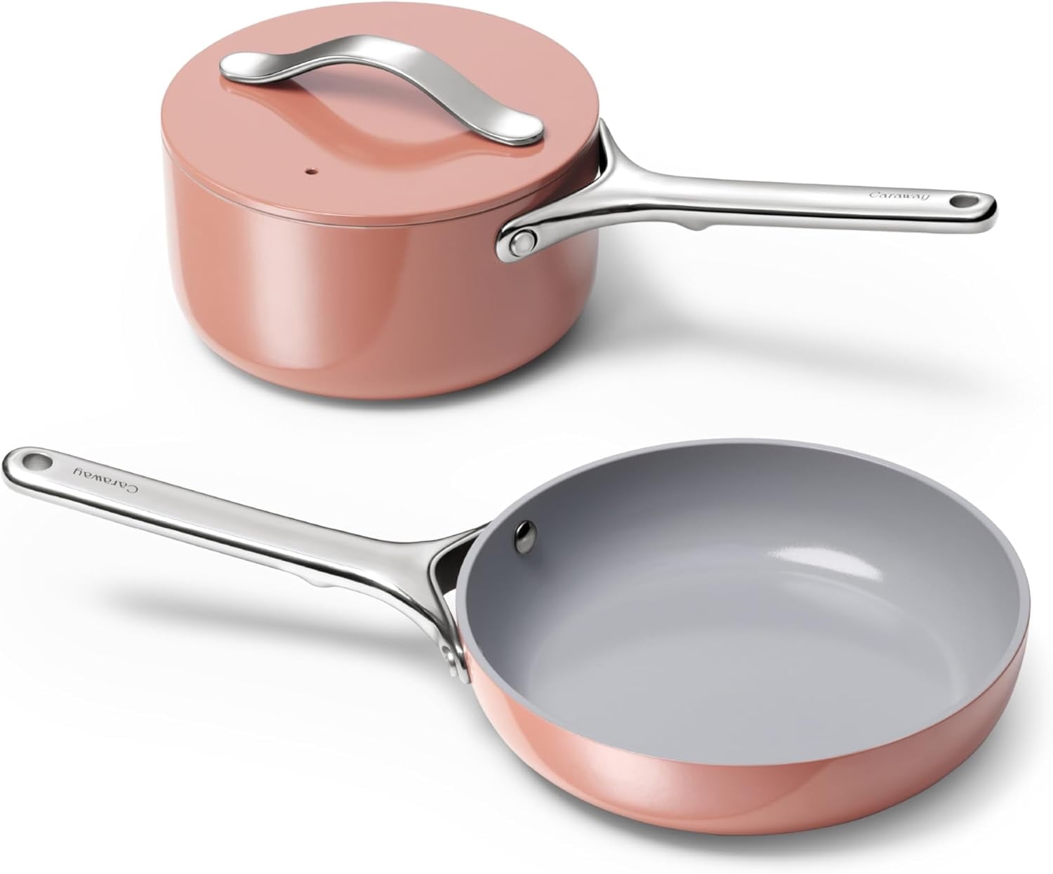 Caraway Mini Cookware Set - Non-Stick Ceramic Fry Pan (1.05 qt, 8") & Sauce Pan (1.75 qt) - Oven Safe & Stovetop Agnostic (Gas, Electric & Induction) - Perracotta