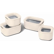 Caraway Mini Food Storage 9pc Set - Glass Storage Containers for Food - Ceramic-Coated Glass - Air Release Technology - Compact & Stackable Design - Cream