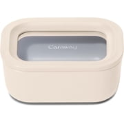 Caraway Mini Rectangle Food Storage Container - 2.6 Cup Glass Storage Container for Food - Non-Toxic Ceramic-Coated Glass - Air Release Technology - Compact & Stackable Design - Cream
